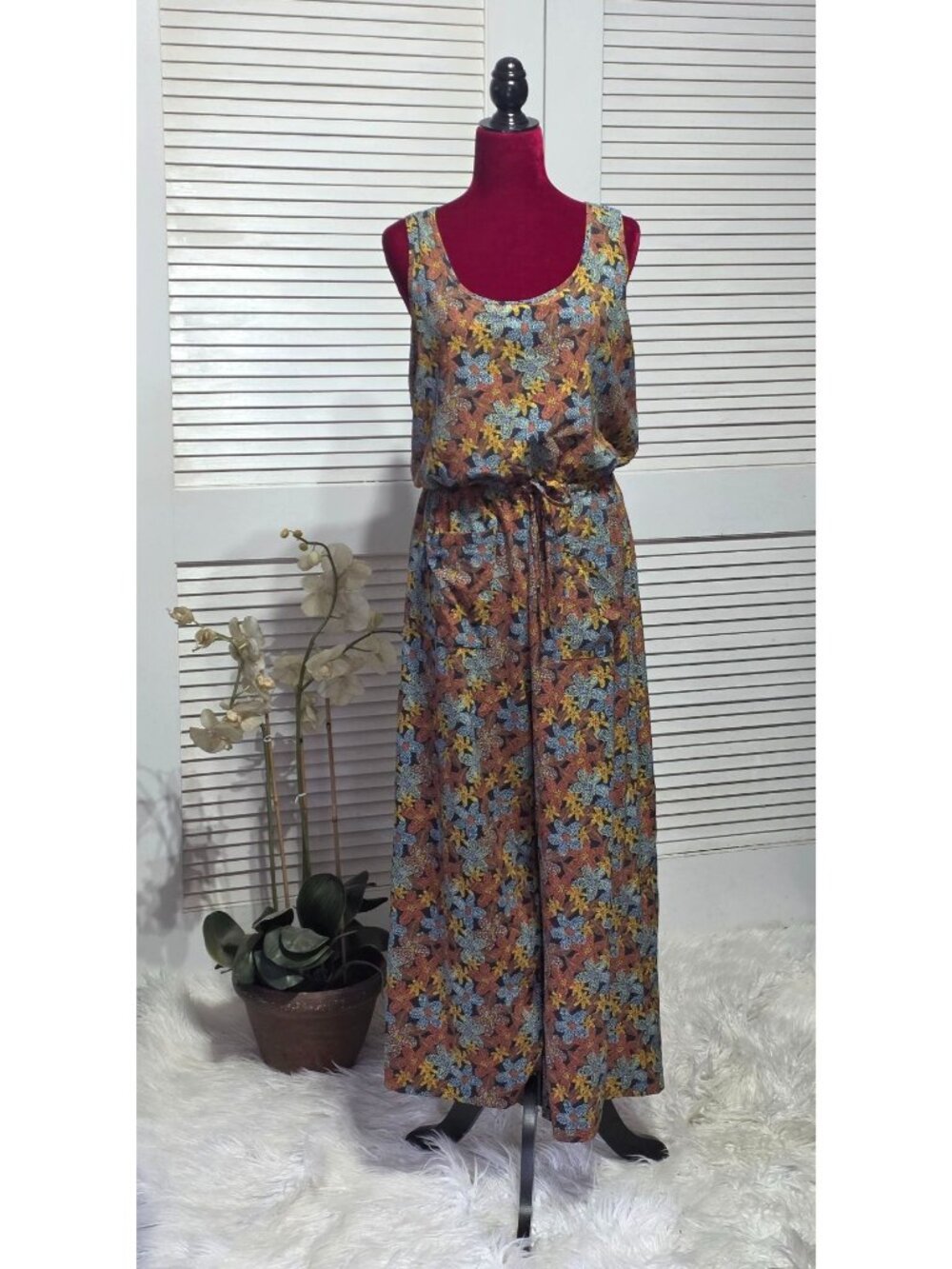 Toad & Co Women's Floral Boho Sleeveless Crusher Wide-Leg Jumpsuit SIze XL 3879